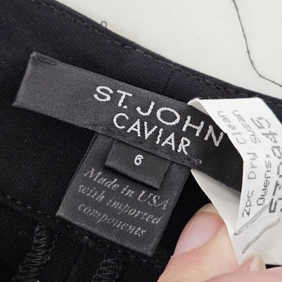 St. John Caviar Emma Black Stretch Knit Trousers Size 6 Quiet Luxury - Picture 5 of 11